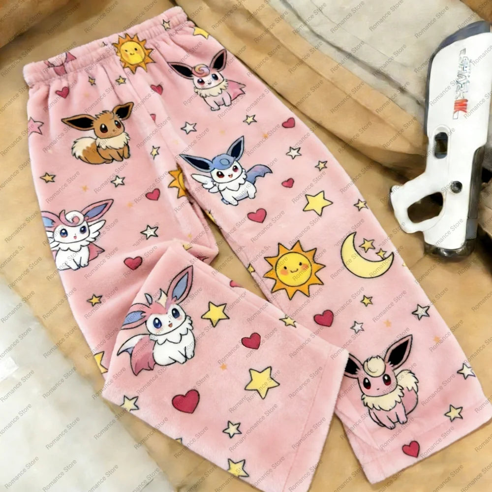 Adult Pikachu Full Print Flannel Pajama Pants | Family Matching Autumn Winter Comfy Homewear