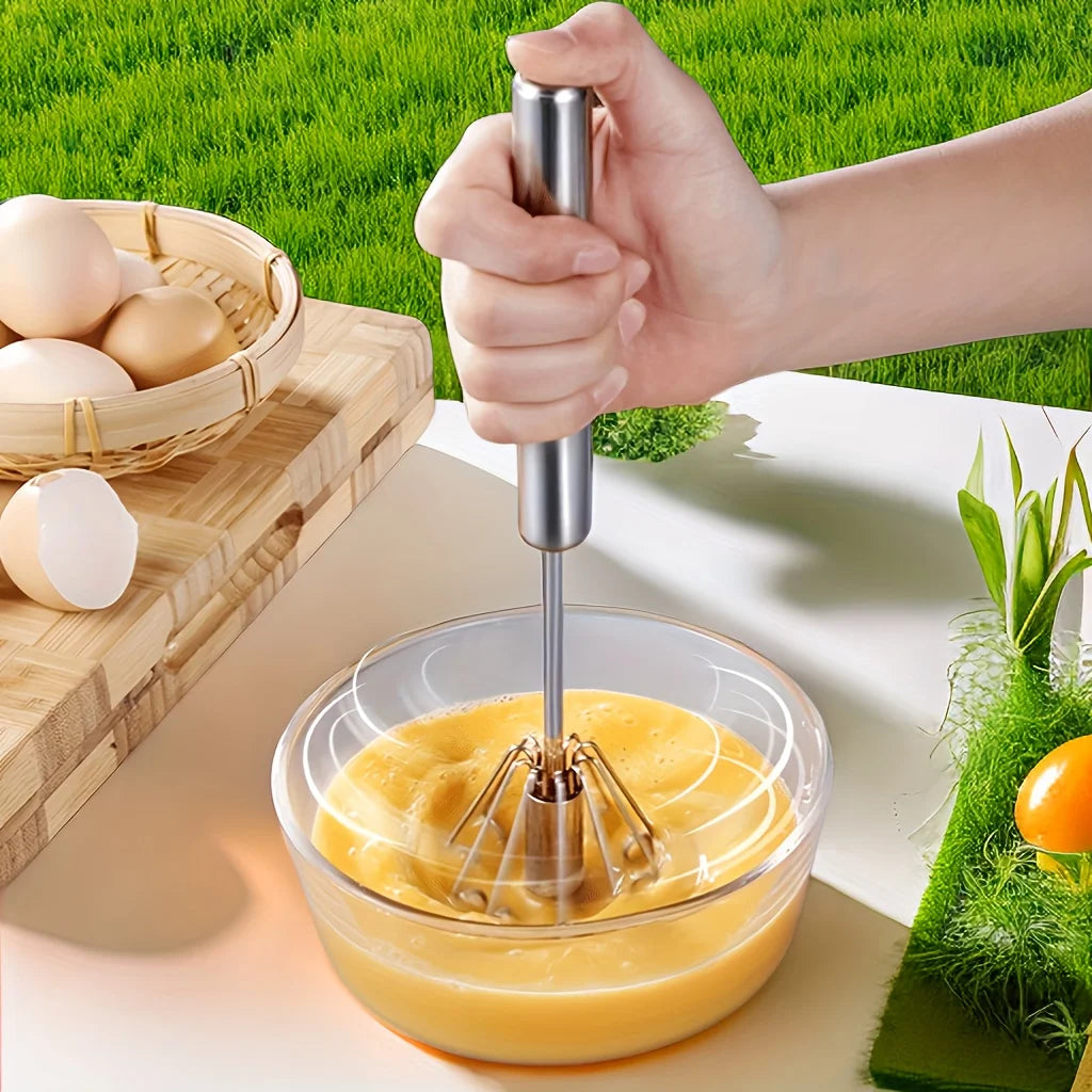 Whisk Faster. Bake Better. — Stainless Steel Semi-Automatic Egg Beater | S/M/L Sizes, Hand Push Mixer, Milk Frother, Kitchen Baking Tool