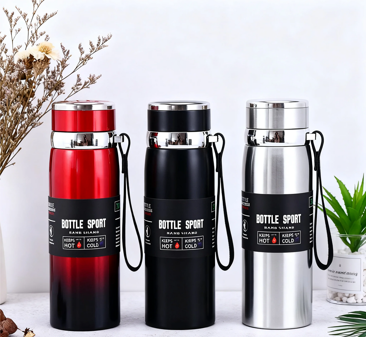 1L Stainless Steel Thermal Water Bottle — Vacuum Insulated Thermos with Handle for Hot & Cold Drinks