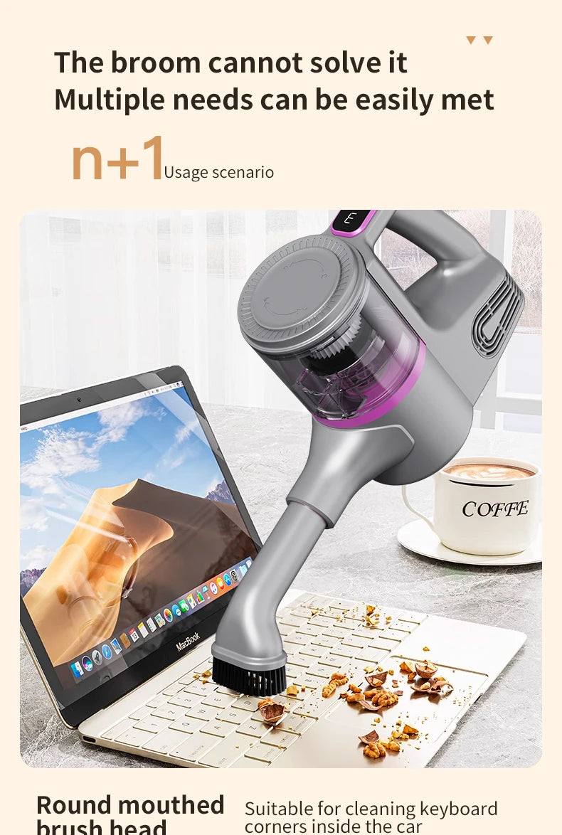 Cordless Vacuum Cleaner 15000Pa — 2-in-1 Stick & Handheld, Lightweight for Carpet, Hardwood Floor, Pet Hair & Car