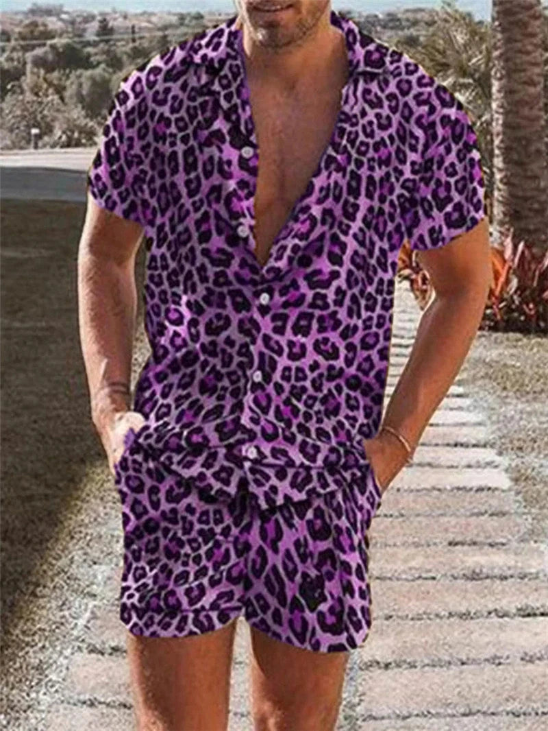 Men's Leopard 3D Print Hawaiian Shirt & Shorts Set – Tropical Beach Co-Ord