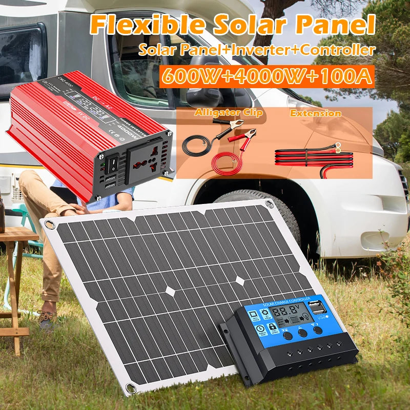 4000W Portable Solar Panel Kit – 110V/220V Inverter & 100A Controller for RV, Camping & Off-Grid