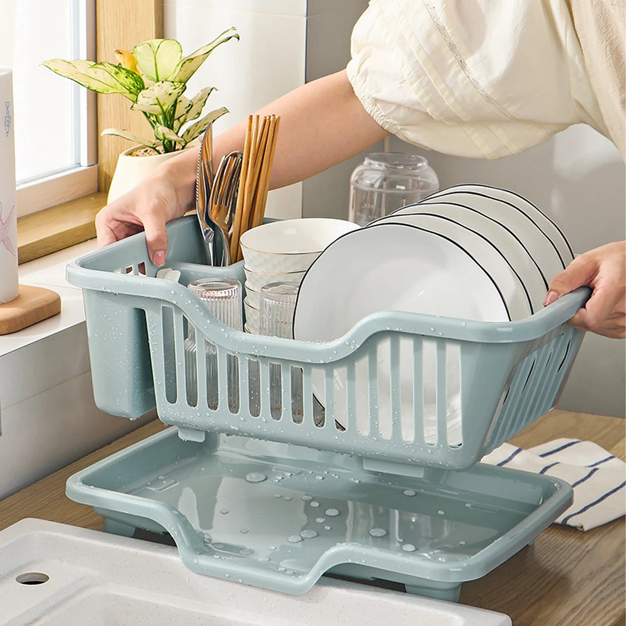 Kitchen Sink Drain Bowl Rack – Countertop Tableware Organizer for Plates, Bowls, Chopsticks & Spoons