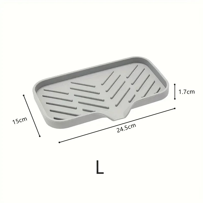 Tidy Sink. Dry Counter. — Silicone Faucet Mat & Sink Tray | Soap Dish, Sponge Drain Pad, Splash Mat, Countertop Storage, M & L Sizes