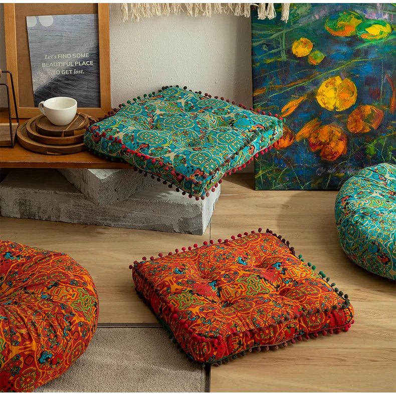 Bohemian Floor Cushion – Thickened Cotton Linen Moroccan Tatami Mat & Window Seat Pillow