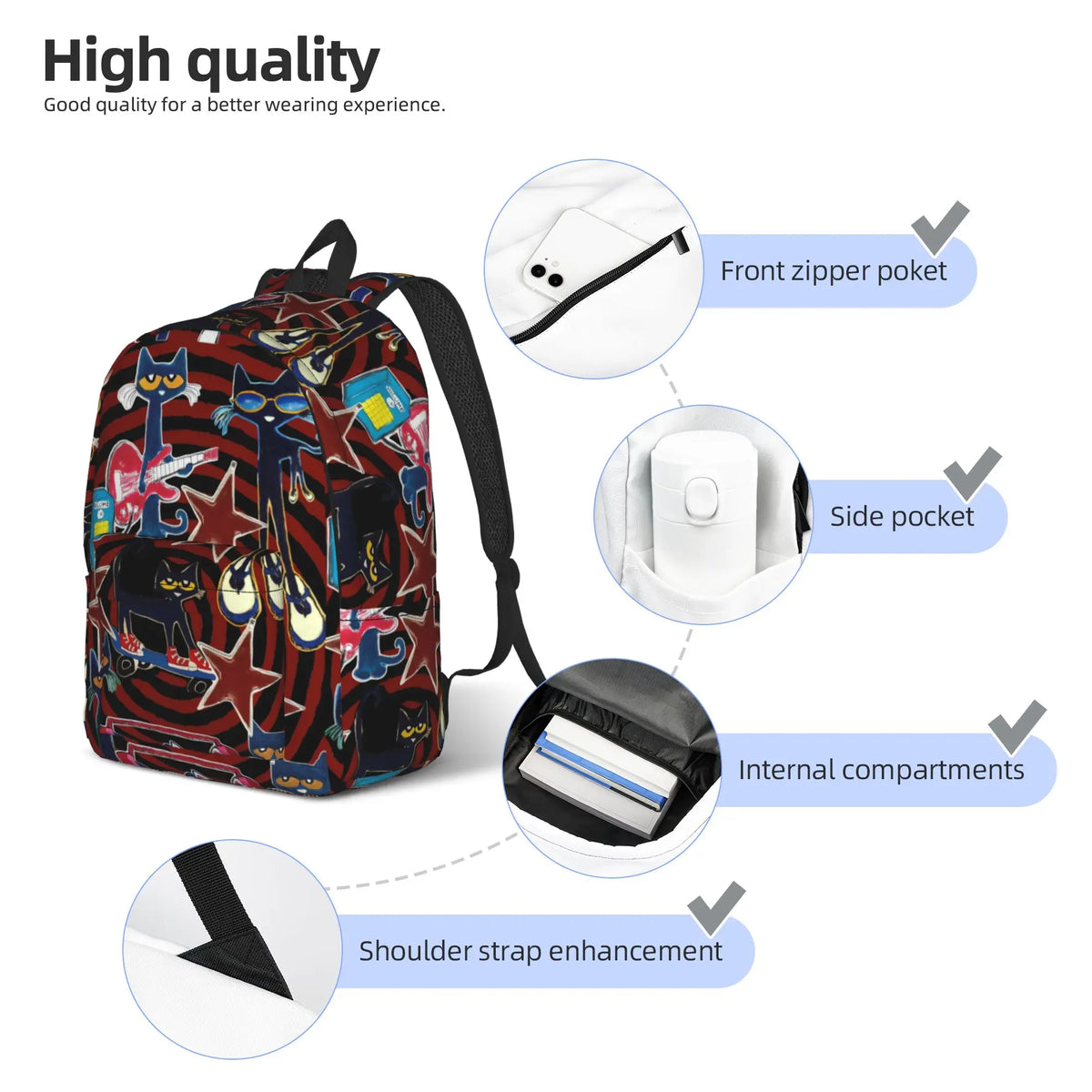 Pete the Cat Backpack – Casual Polyester Rucksack