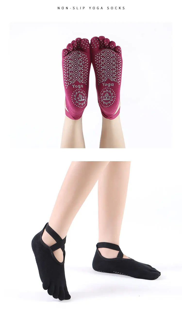 Women's Cotton Five-Toe Yoga Socks – Silicone Grip