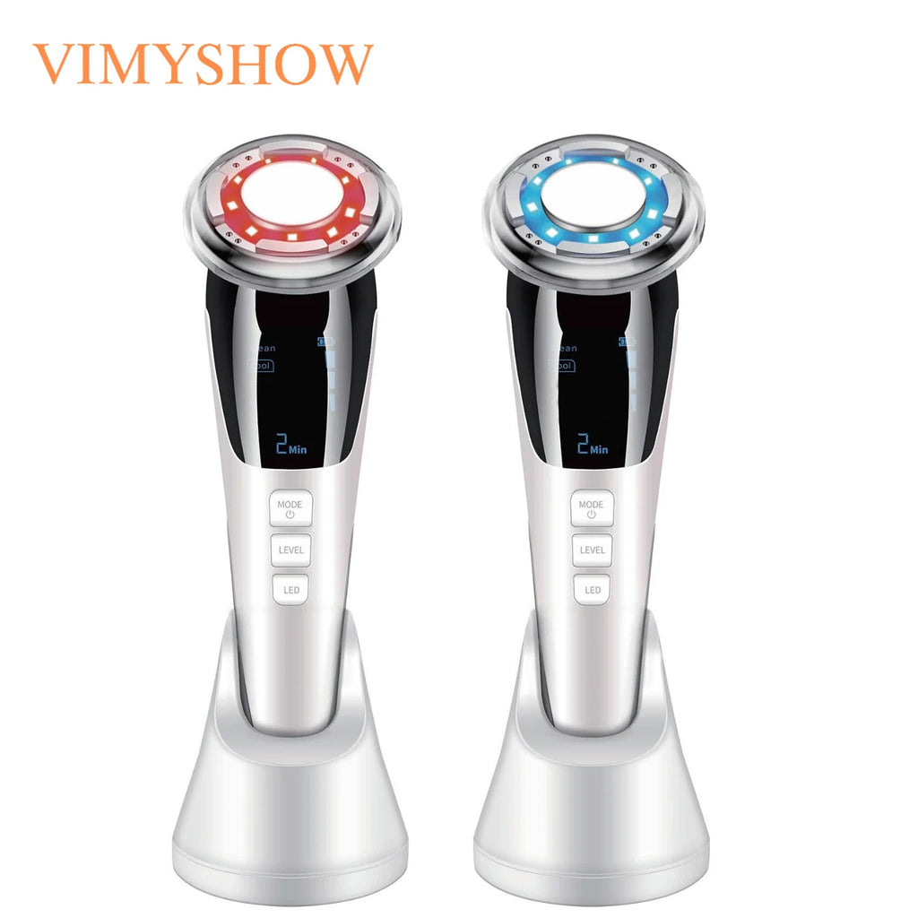 5-in-1 Microcurrent Facial Massager – Red & Blue Light, Cooling, Ion & Skin Tightening Beauty Device