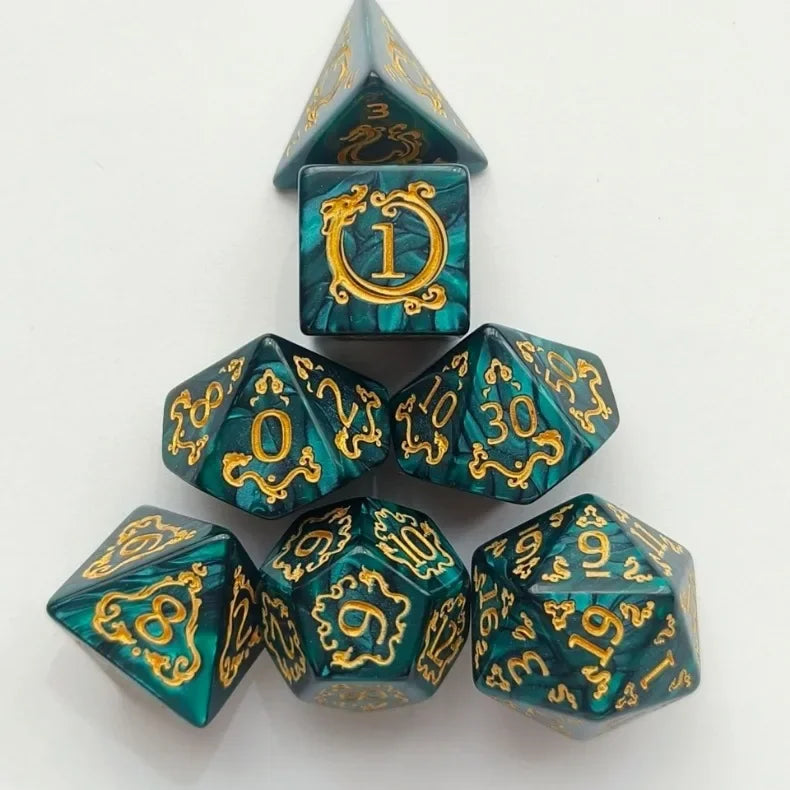 7-Piece DND RPG Polyhedral Dice Set – Dragon Pattern Acrylic Dice for Role Playing & Board Games