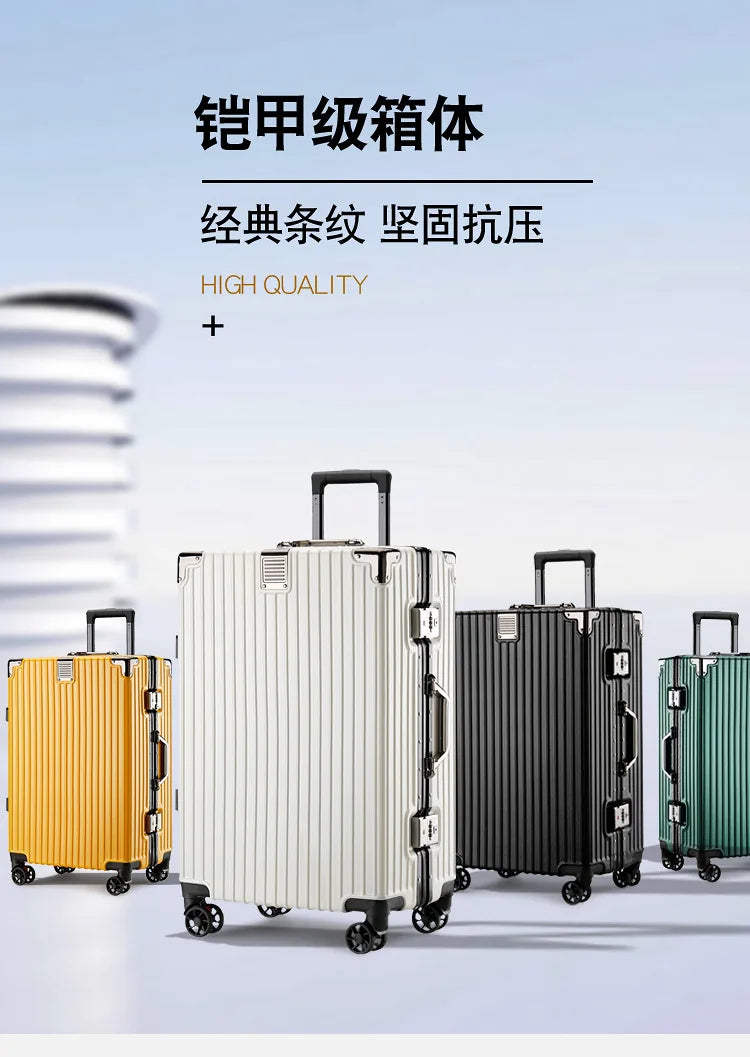 Aluminum Frame Leather Trolley Case — 20"/24"/26"/28" Universal Wheels