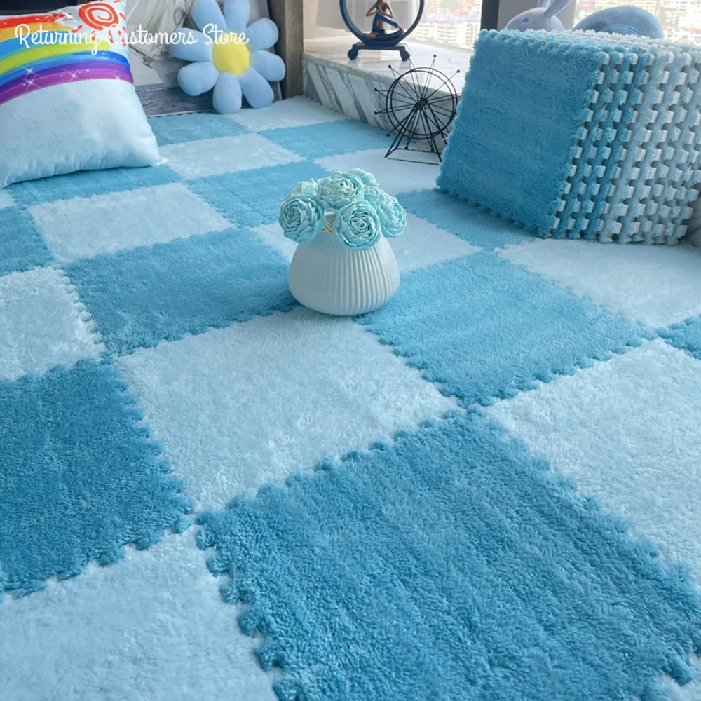Soft Plush Kids Play Mat – Interlocking Foam Puzzle Carpet Tiles for Children, 10 or 20 Pcs