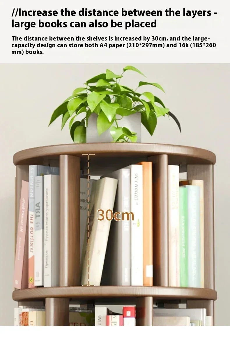 Vintage Rotating Bookcase – Compact Wooden Miniature House Display Shelf