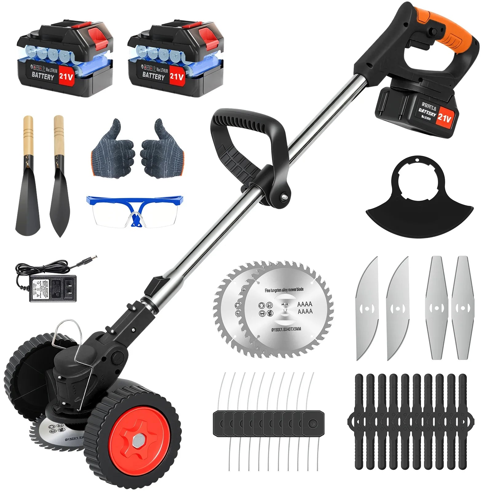 5-in-1 Cordless Electric Lawn Mower & Grass Trimmer | 21V 2x4.0Ah Batteries, 5-Blade System, 6-Inch Cut, 60-Min Runtime