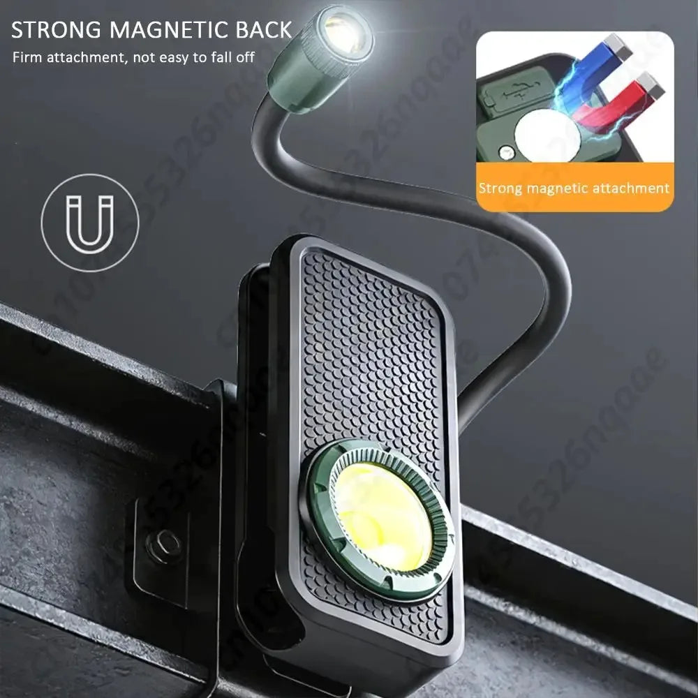 800 Lumen COB EDC Clip Flashlight – Gooseneck, Magnetic Back, LCD Display, Type-C for Work & Camping