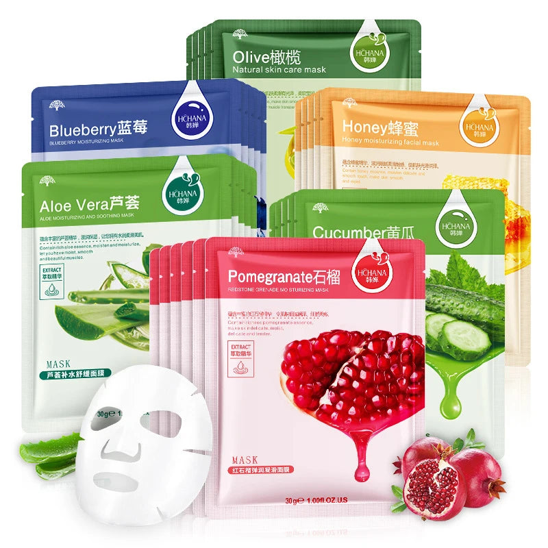 Natural Plant Aloe & Fruit Facial Sheet Masks — 10-Pack Korean Skincare