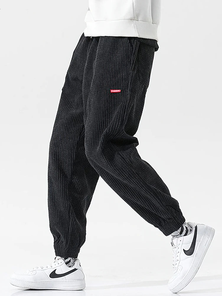 Men's Corduroy Jogger Pants — Baggy Fleece Harem Sweatpants for Autumn & Winter
