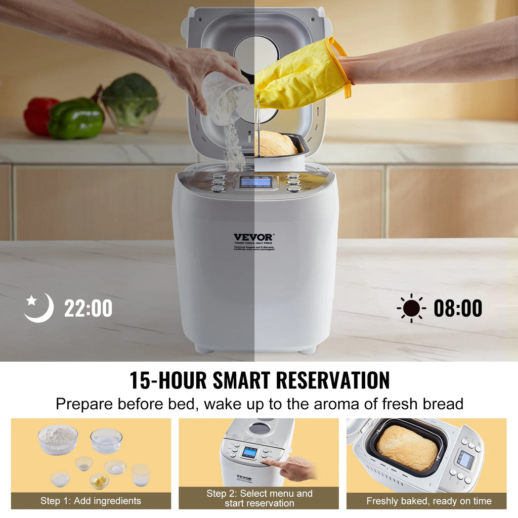 15-in-1 Automatic Bread Maker — 2/3 lb Dough Machine, Nonstick Ceramic Pan, Gluten-Free Setting