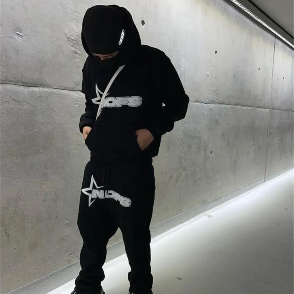 Y2K Harajuku Letter Graphic Hoodie & Goth Pants Set