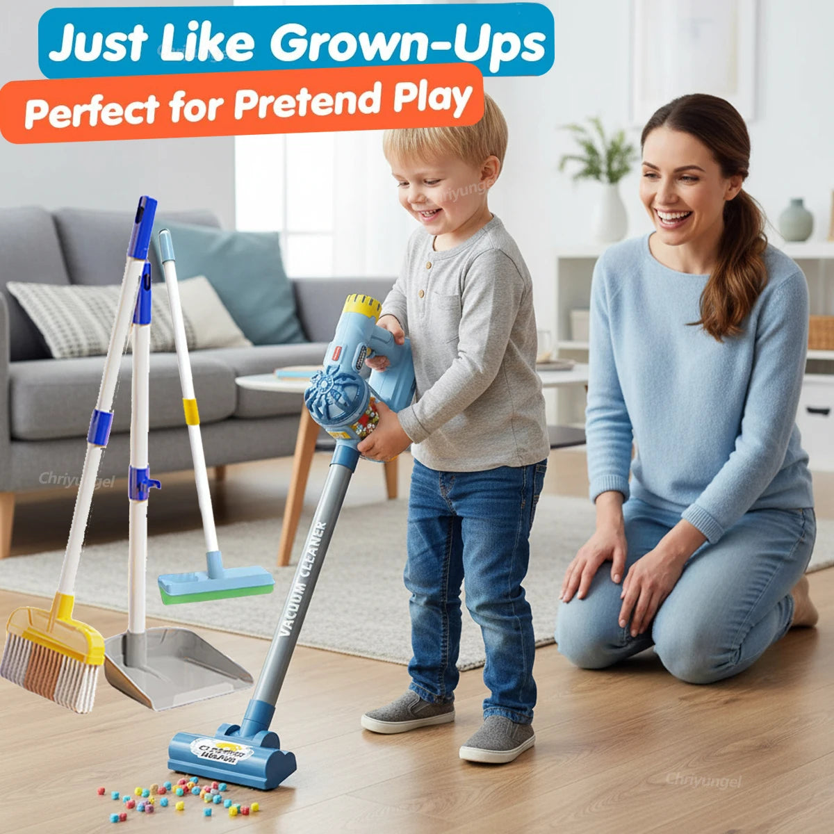 Kids Electric Vacuum Cleaner Toy Set – Simulation Housekeeping Role Play Educational Toy for Toddlers