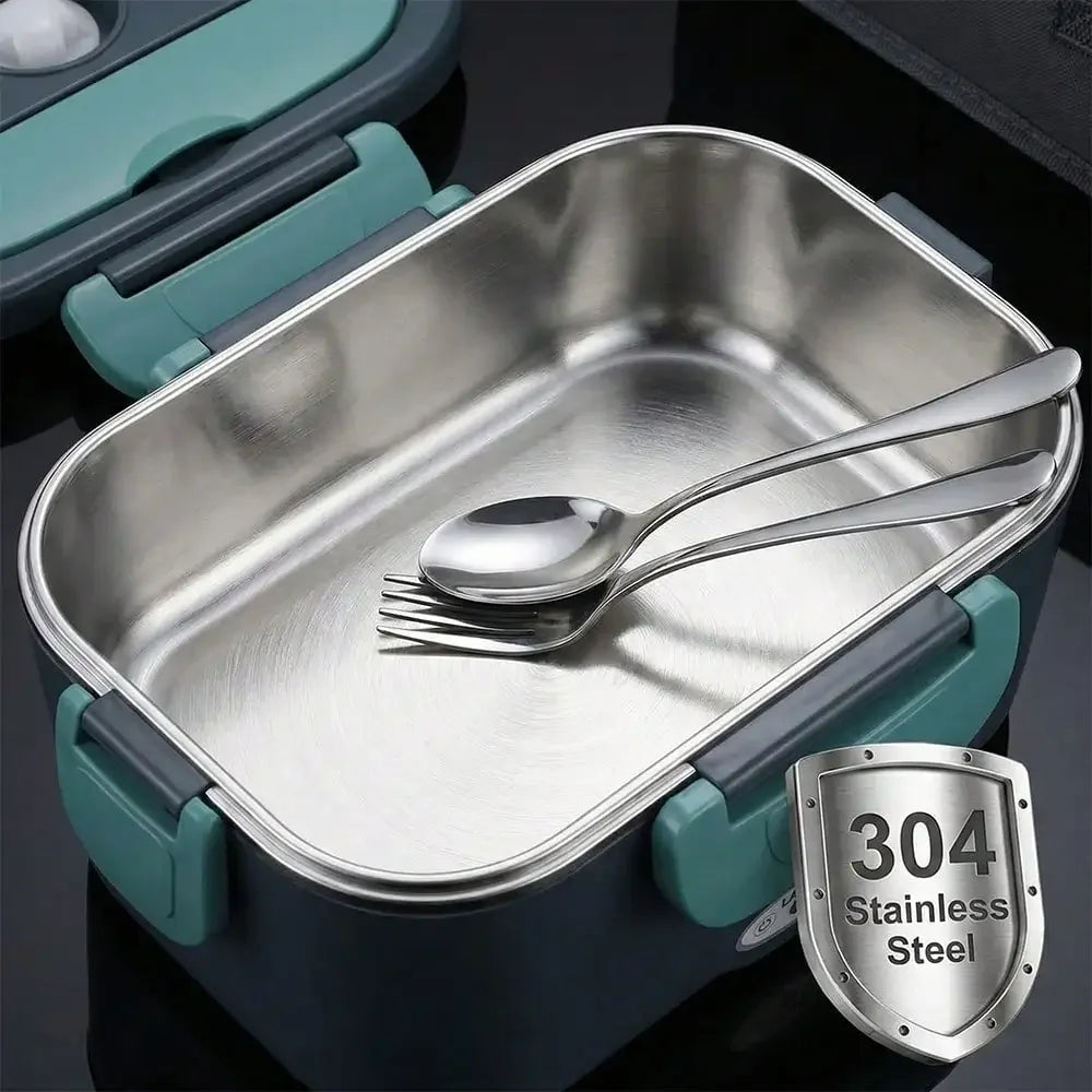 Stainless steel lunch box with utensils and 304 stainless steel badge