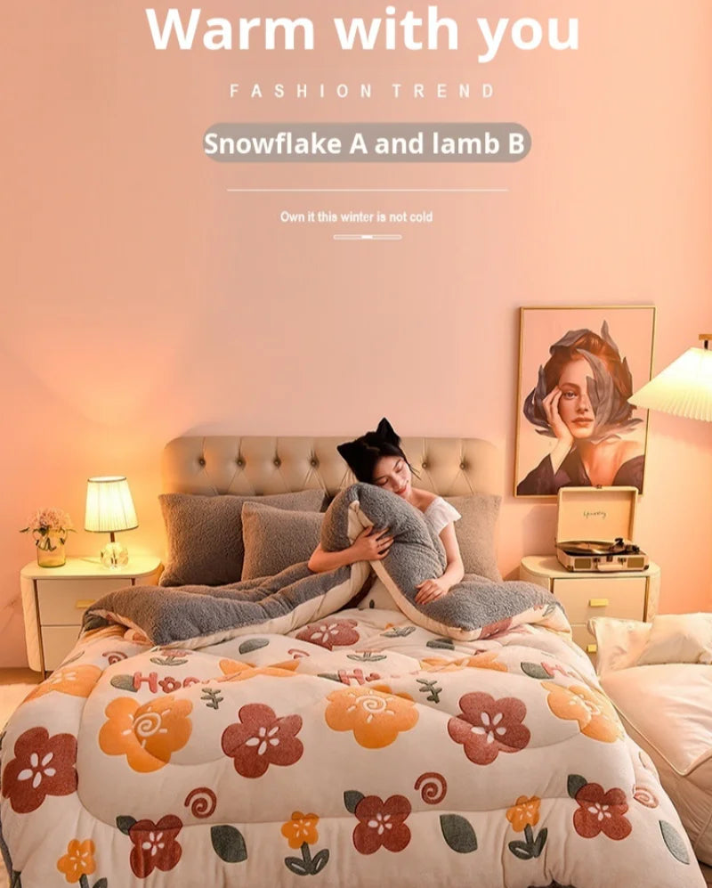 Double-Sided Velvet Lamb Wool Quilt Core – Thick Warm Autumn Winter Comforter, Single to King