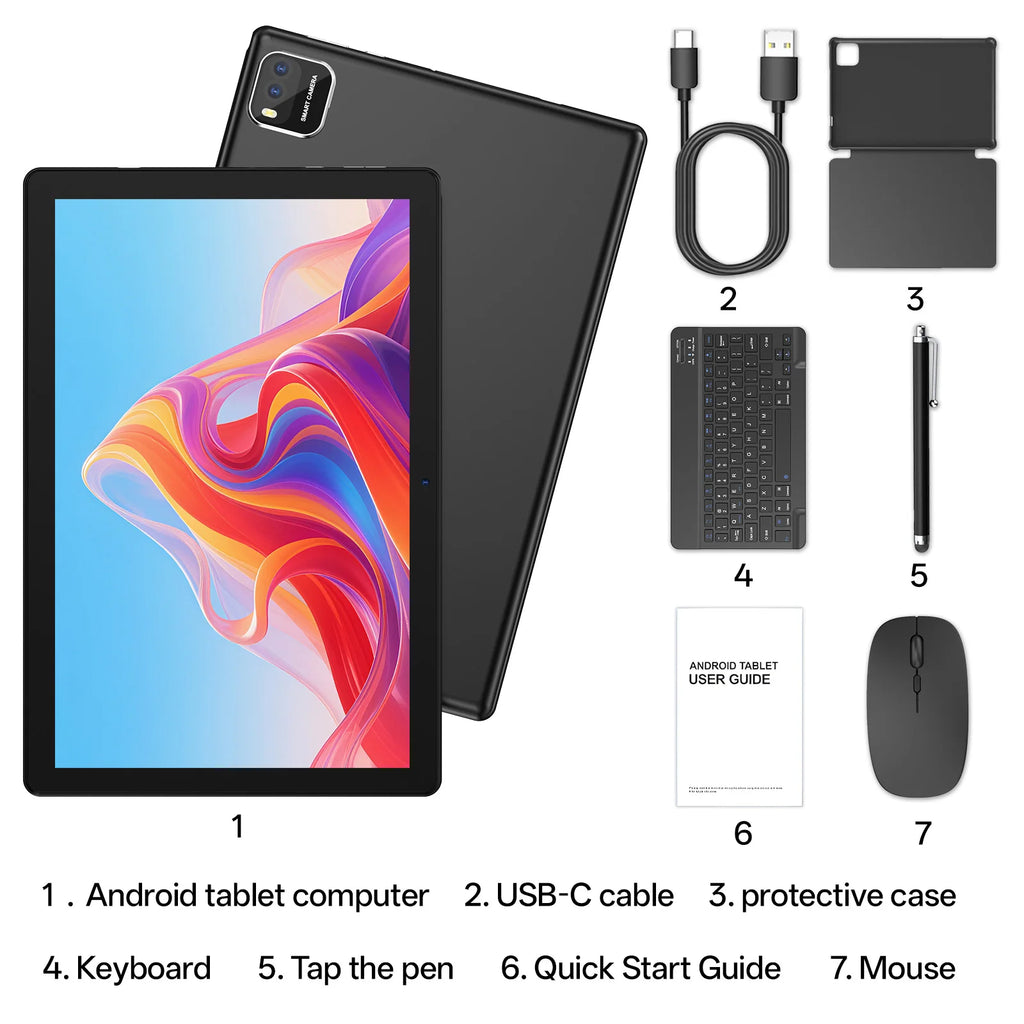 BAKEN 10" Android 16 Tablet – 12GB RAM, 64GB, Wi-Fi, Dual Camera, Case & Keyboard Options