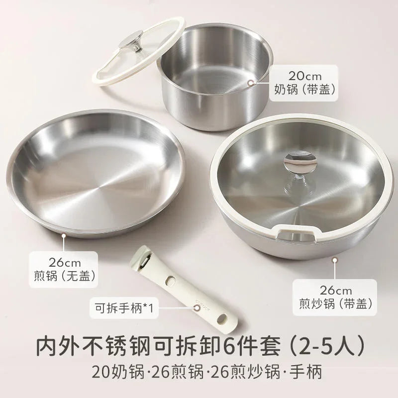 Stainless Steel Cookware Set – Detachable Handle & Nesting Design
