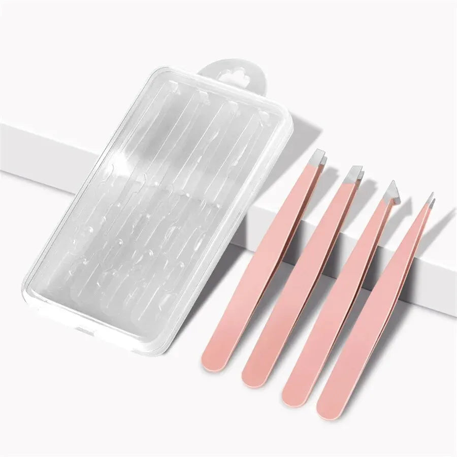 4-Piece Stainless Steel Eyebrow Tweezer Set