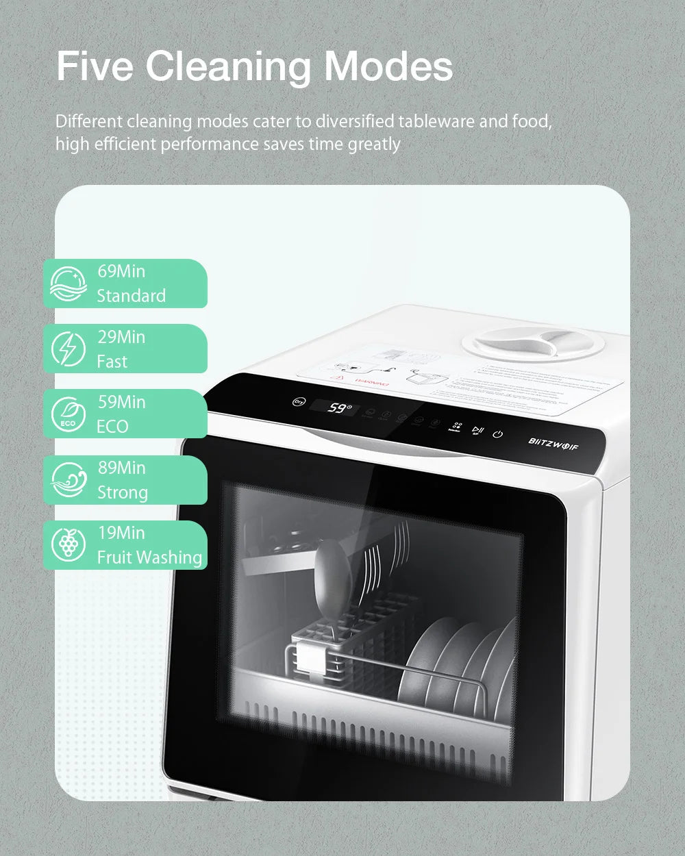 BlitzHome BH-CDW1 Smart Portable Countertop Dishwasher – APP Control, 4-6 Sets, Dual Water Inlet