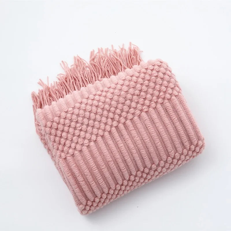 Knitted Acrylic Throw Blanket with Tassels – Chunky Farmhouse Style, 28 Colors & 2 Sizes