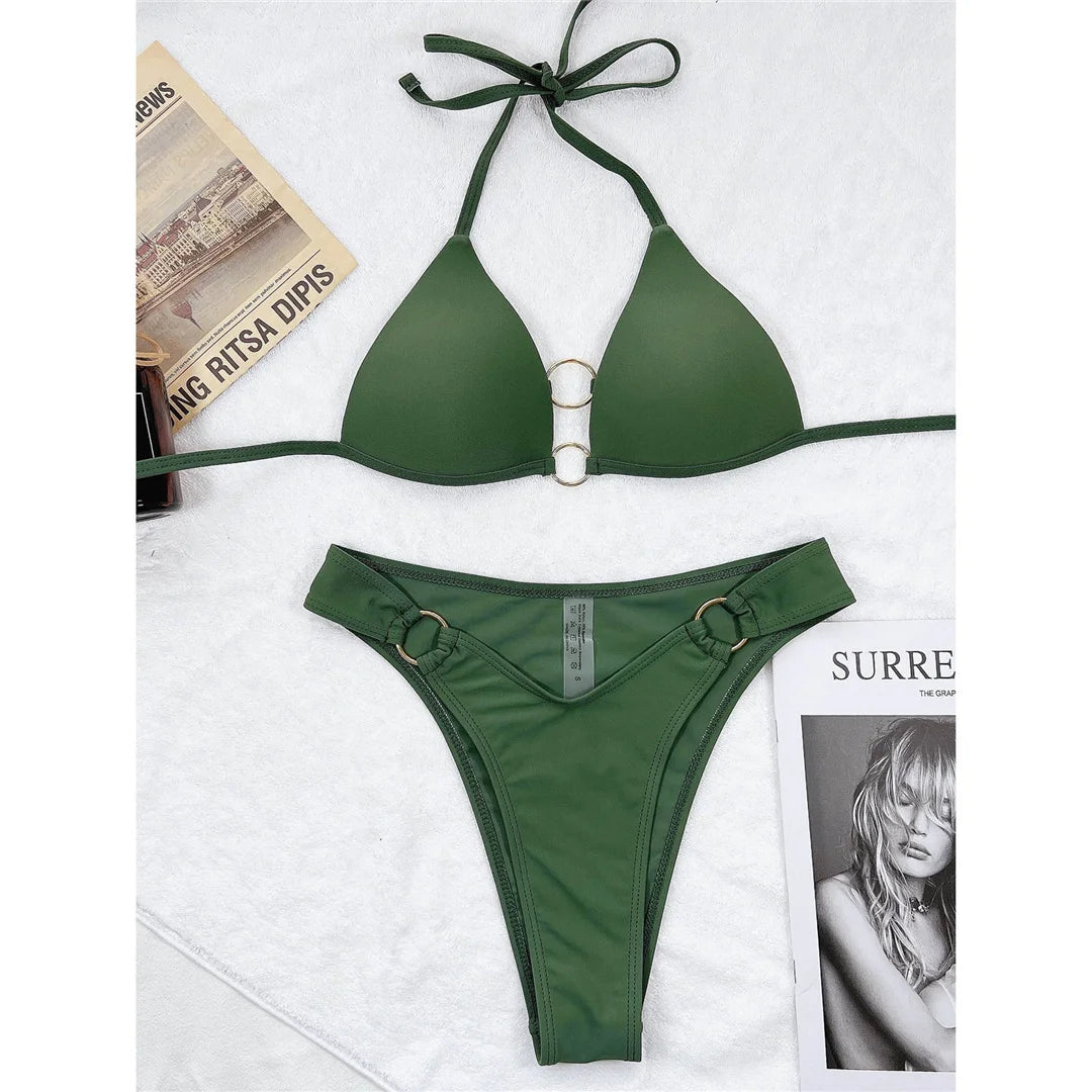 Sexy Halter Push Up Bikini Set — Two-Piece Swimsuit with Bra Cup