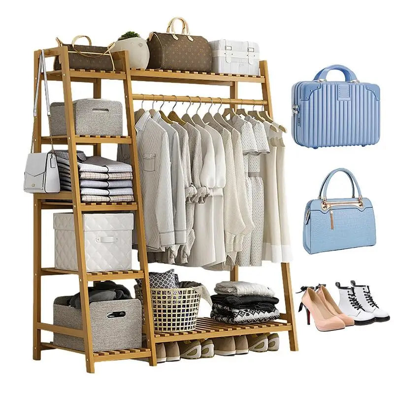 Floor Garment Rack with Multi-Layer Shelves — Freestanding Clothes Organizer