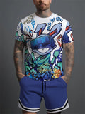 Men's Cartoon 3D Print Short Sleeve T-Shirt & Shorts Urban Street Set