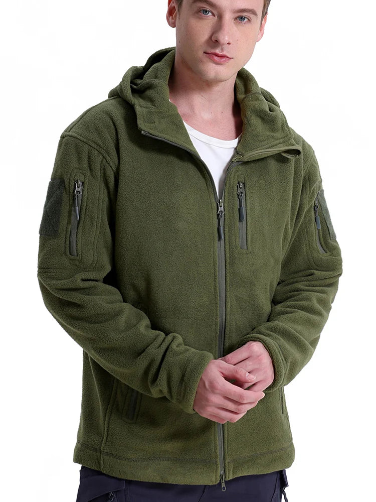 Men's Tactical Fleece Jacket – Full Zip Military Hoodie with Multi-Pockets for Hiking & Hunting