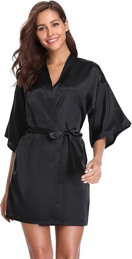 Women's Short Satin Kimono Robe | Bridal Dressing Gown Nightdress