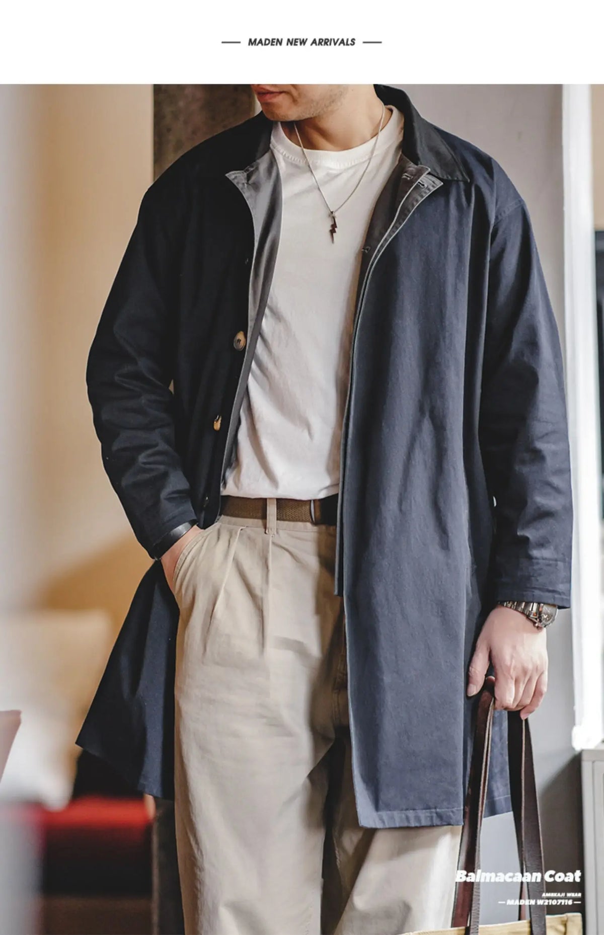 Men's Workwear Trench Coat – Loose Fit Cotton Chore Jacket