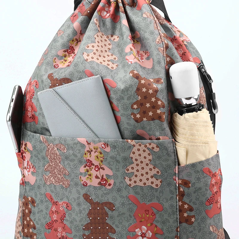 Women's Drawstring Backpack – Foldable Nylon Daypack