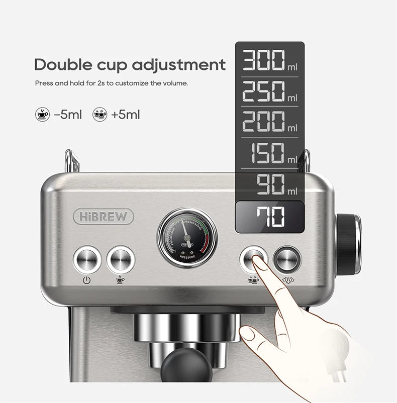 HiBREW H10A 20-Bar Semi-Automatic Espresso Machine | 58mm Portafilter, Temperature Control, Stainless Steel