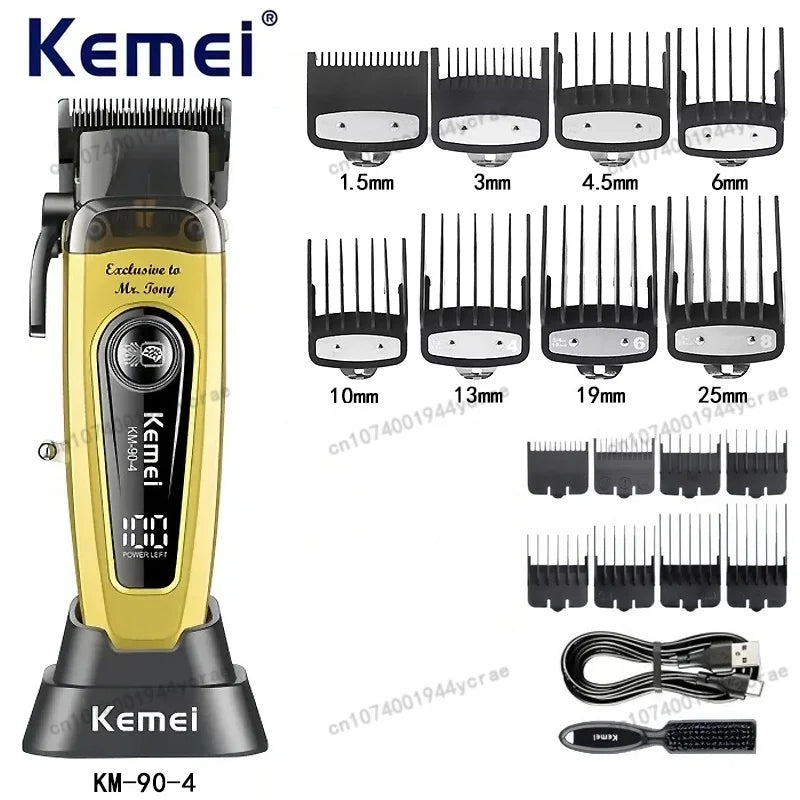Kemei KM-90 Professional Hair Clipper Set – DLC Blade, Brushless Motor, 11,500 RPM, Cordless Barber Kit