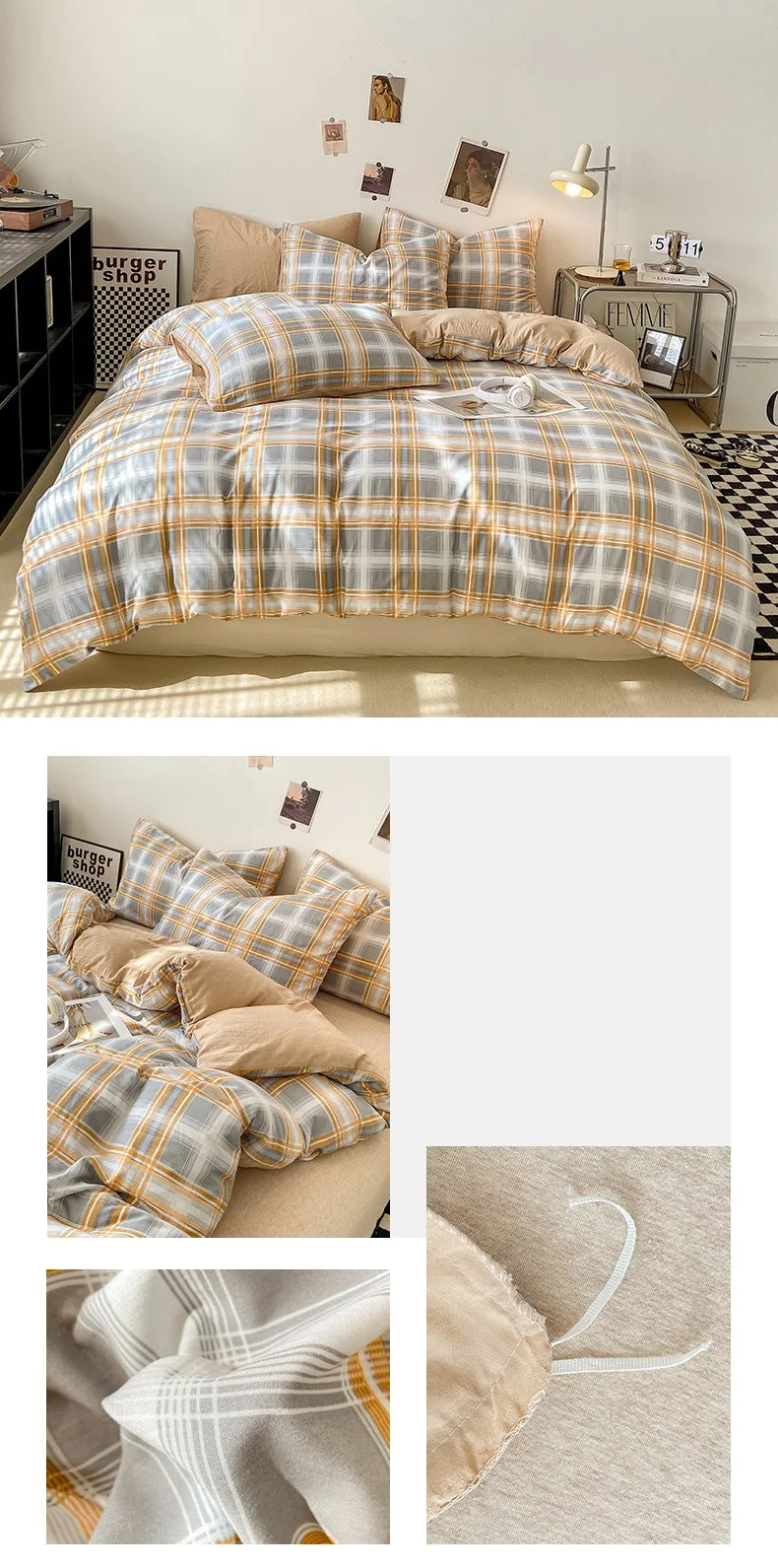 Plaid Double-Sided Quilt Cover – Skin-Friendly Duvet Cover, Single to King (No Pillowcase)