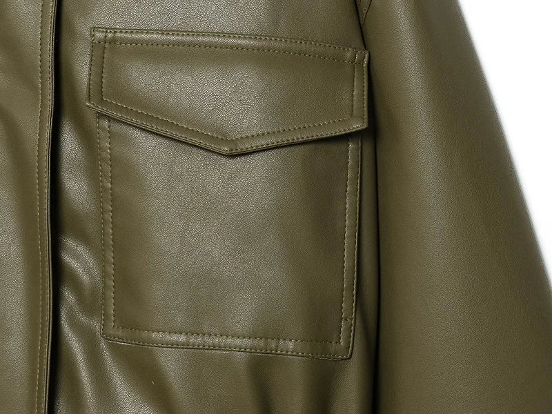Women's Faux Leather Cropped Bomber Jacket – Zip-Up Moto Biker Coat