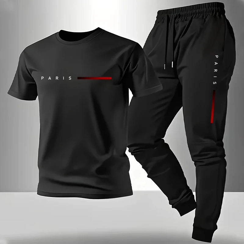 Men's Short Sleeve T-Shirt & Sweatpants Set – Spring Summer Daily Casual Sport Tracksuit