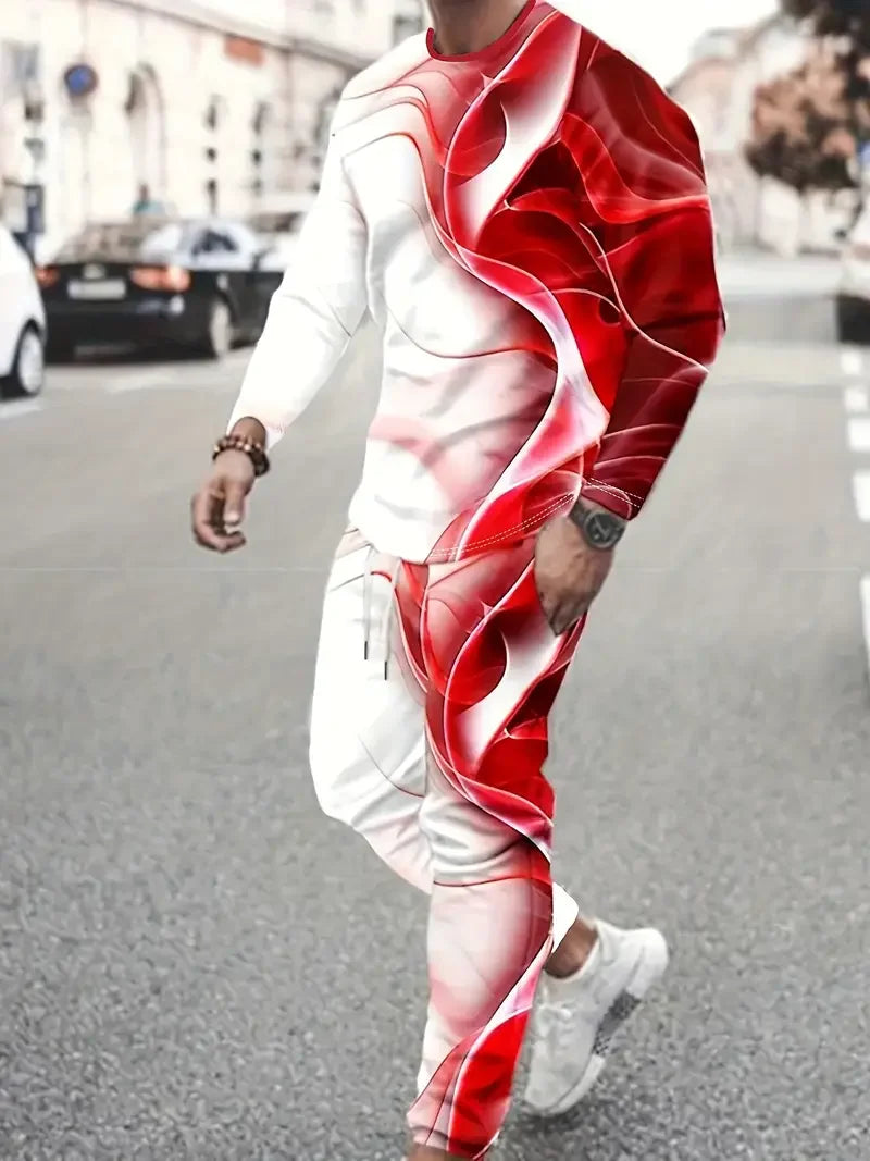 Men's 3D Print Long Sleeve T-Shirt & Jogger Pants Street Tracksuit