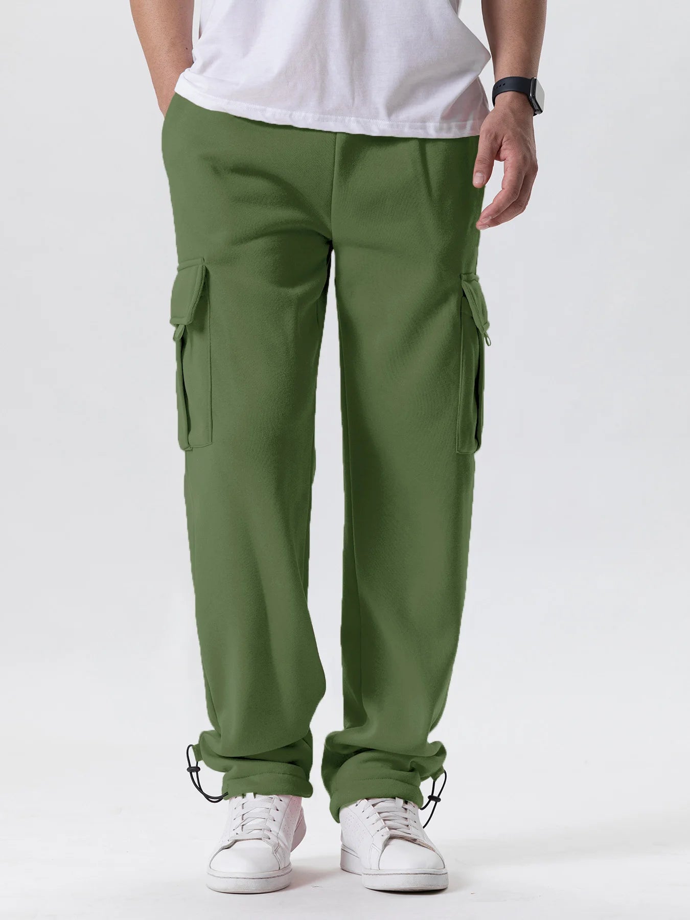 Men's Multi-Pockets Sweatpants Autumn Winter Drawstring Straight Fit Pants Running Jogger Sports Gym Trousers Male Loose Pants