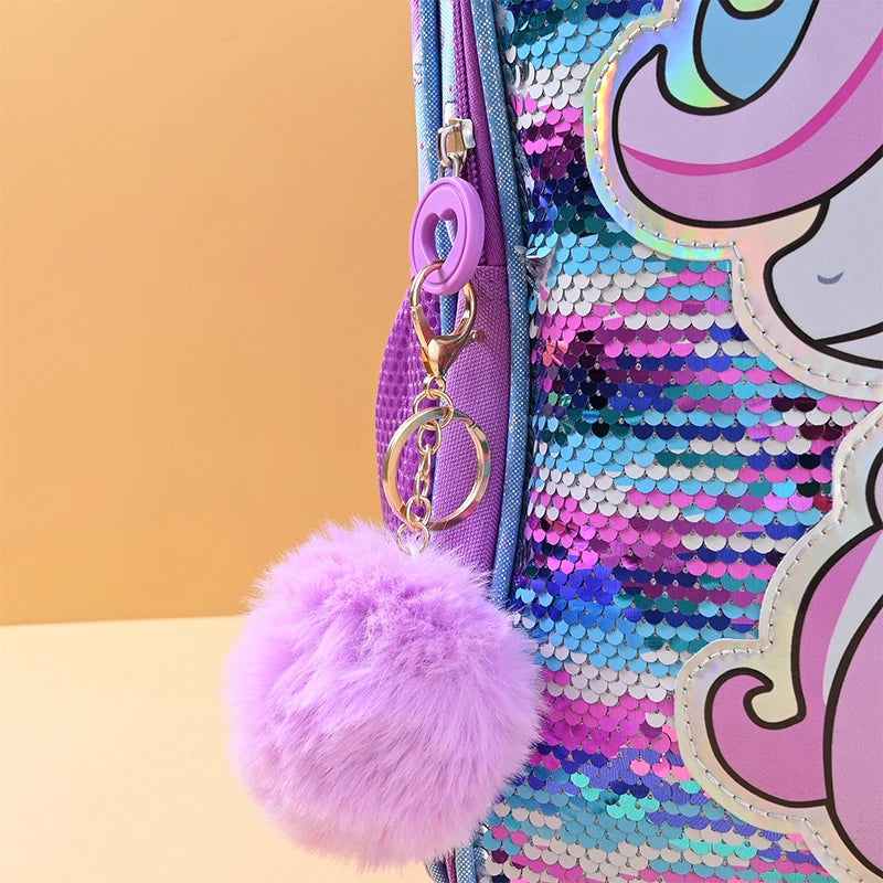 Unicorn Backpack Set – Purple Three-Piece School Bags