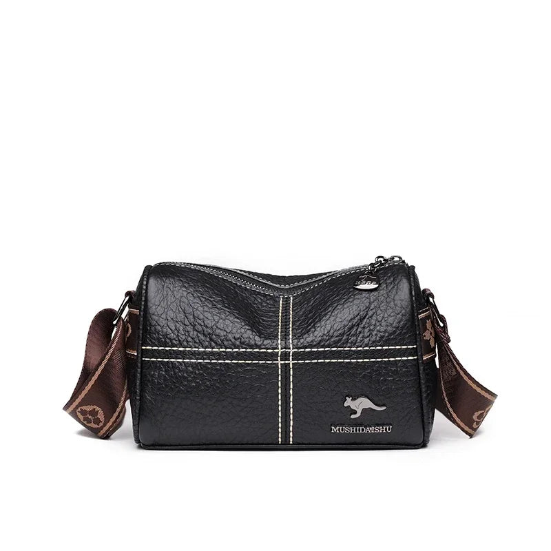 Luxury Genuine Leather Barrel Crossbody Bag – Sequin Shoulder Messenger Bag for Women