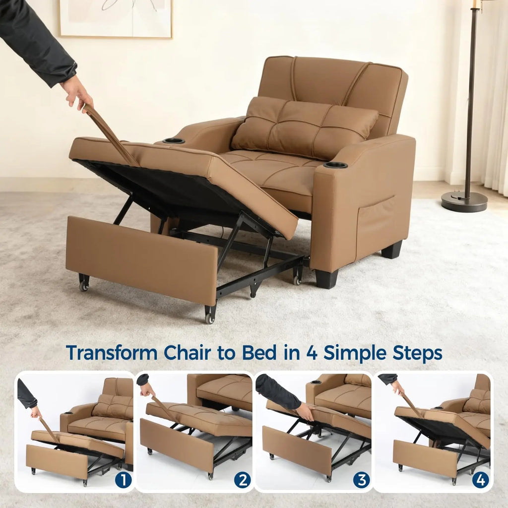 3-in-1 Convertible Sleeper Chair Bed with Massage & USB Charging