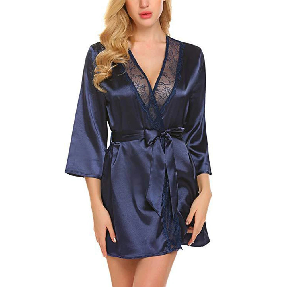 Women's Satin Silk Oversized Robe | V-Neck Sexy Imitation Silk Wrap Nightgown