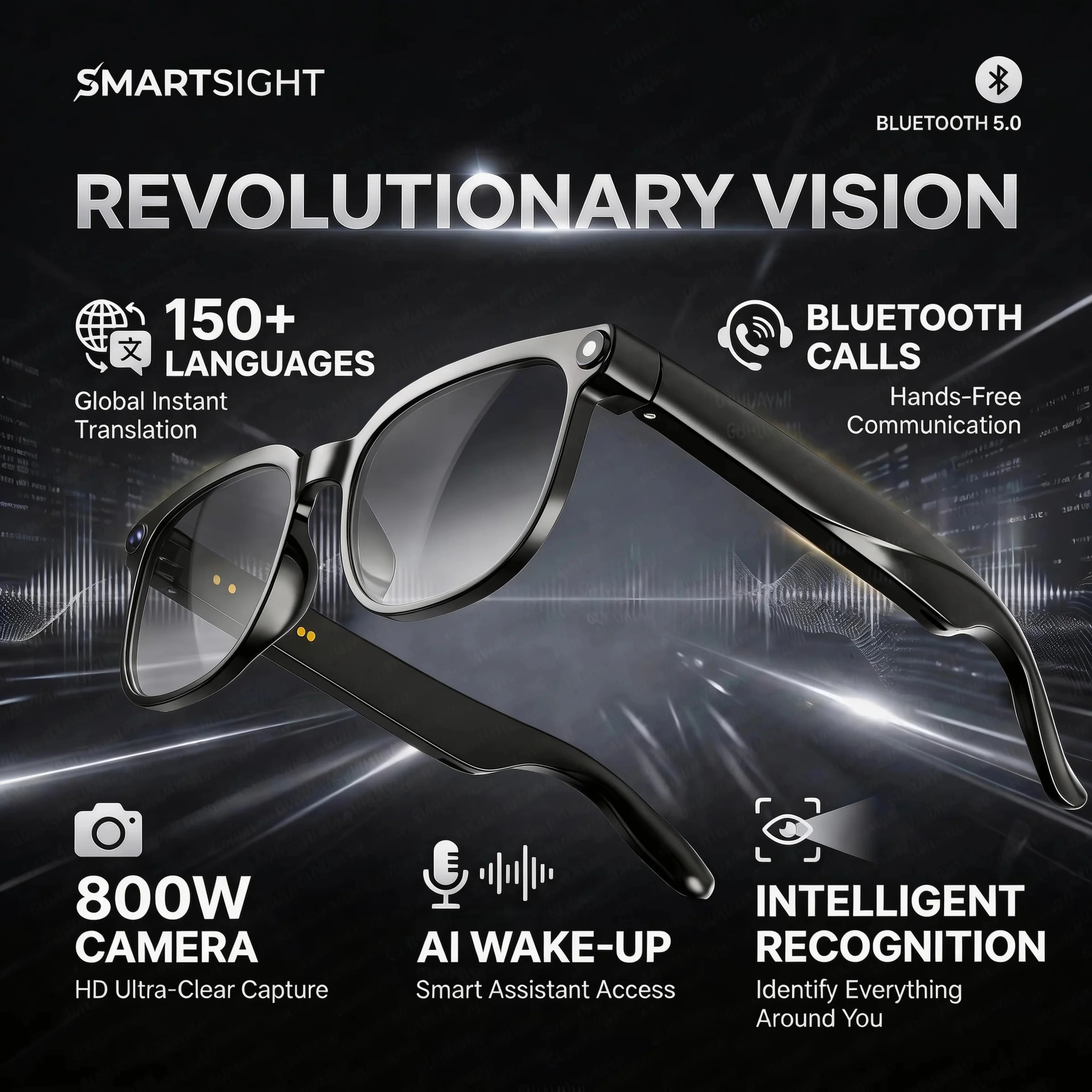 4K 8MP AI Smart Glasses — HD Camera, 150+ Language Translation, ChatGPT, WiFi & Bluetooth Calling