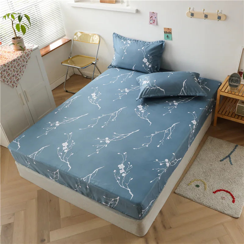Fashion Print Elastic Fitted Sheet – Non-Slip Mattress Cover with Pillowcase, Multiple Sizes